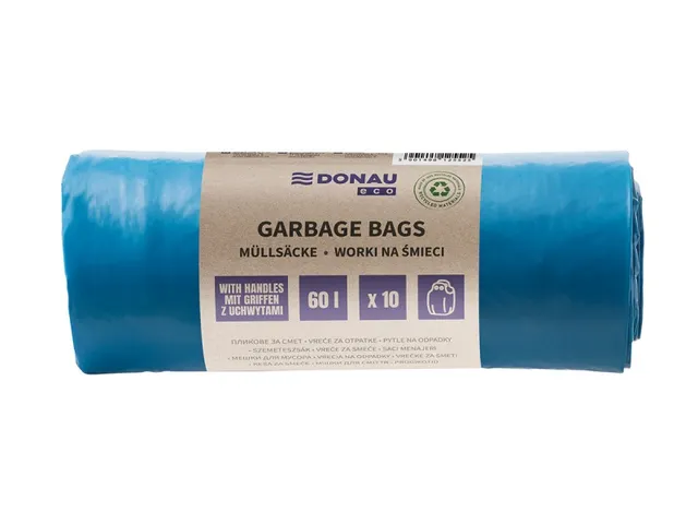 sac poubelle, LDPE, 30 microns, 60 litres, bleu, rouleau de 10 pièces