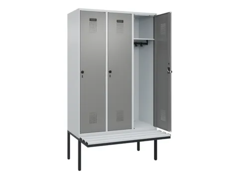 locker met bank,HxBxD 2120x1200x815mm,3vak,vak B 400mm,draaigrendel