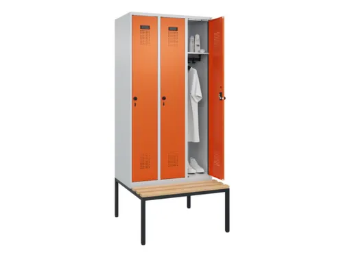 locker met bank,HxBxD 2120x900x815mm,3vak,vak B 300mm,draaigrendel