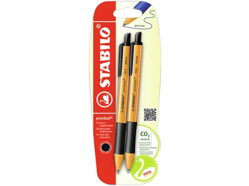 Balpen STABILO pointball 6030/46 medium zwart blister à 2 stuks