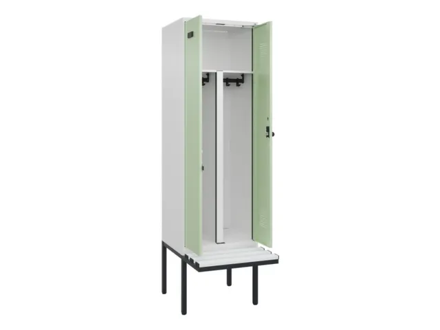 PBM-locker met bank,HxBxD 2120x600x815mm,2vak,vak B 300mm,draaigrendel