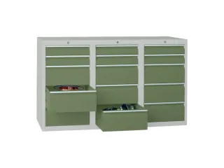 ladekast HxBxD 900x1500x500mm 15laden RAL7035 front RAL6011 - 2