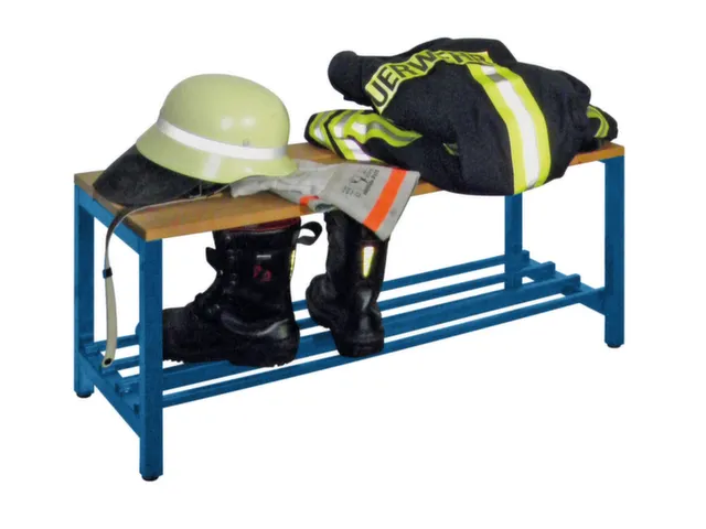 banc-patère,LxP 1000x370mm,barrettes en bois hêtre,piètement RAL501
