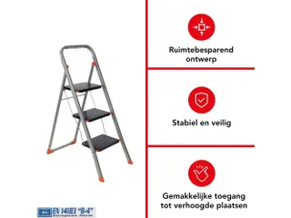 Huishoudtrap met hoge beugel 3 treden antislip inklapbaar tot 150 kg - 4
