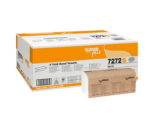 Handdoek Celtex Save V-vouw 2-laags wit doos 15 pak a 200 vel 21,5 x 2