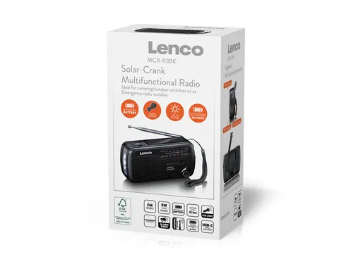 Lenco MCR-113BK Draagbare opwindbare noodradio, zaklamp en powerbank