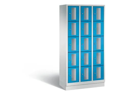 Lockerkast 1800x900x500mm 3x5 vakken Cilinderslot, Sokkel, RAL5012