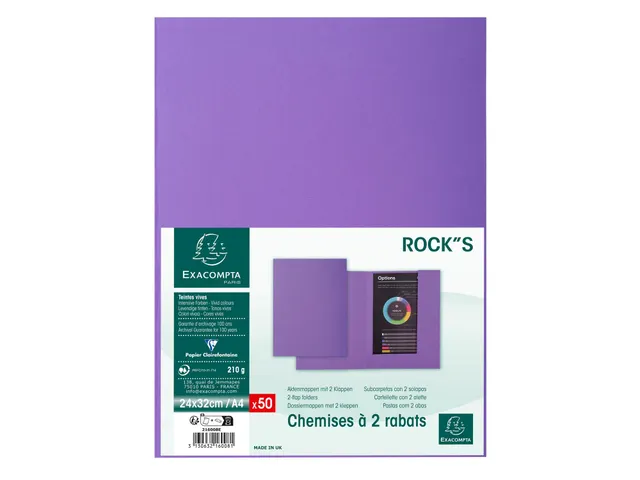 50 dossiermappen met 2 kleppen ROCK''S 220 24x32cm Paars