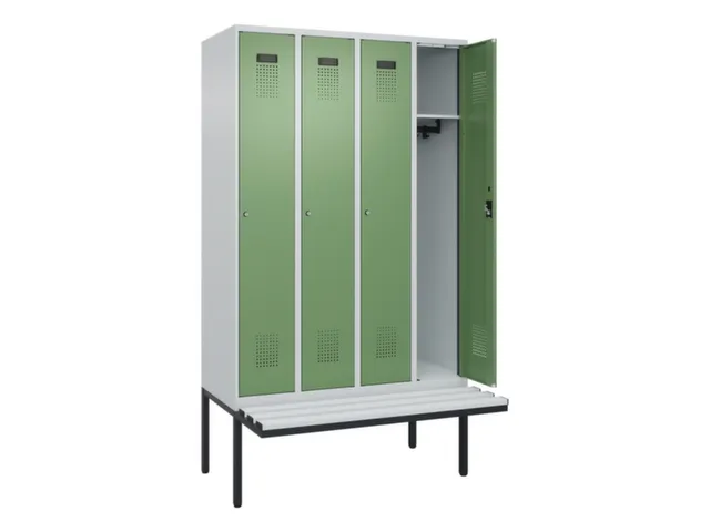 locker met bank,HxBxD 2120x1200x815mm,4vak,vak B 300mm,cilinderslot