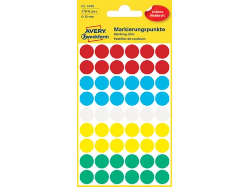 Etiket Avery Zweckform 3088 Rond Ø12mm Assorti 270 Stuks