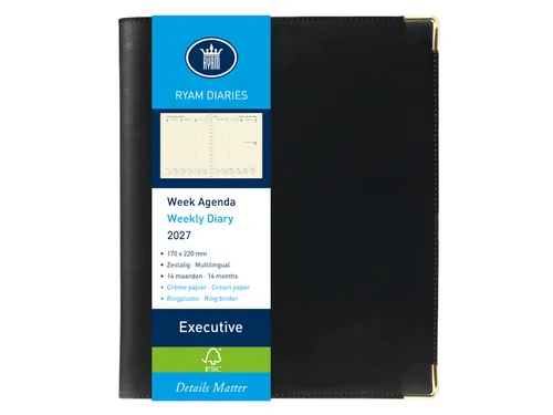 Agenda 2027 Ryam Executive Nappa 7dagen/2pagina's ringplastic zwart
