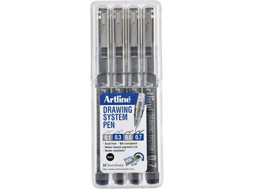 Fineliner Artline technisch etui met 0.1-0.3-0.5-0.7mm zwart