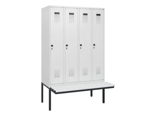 locker met bank,HxBxD 1950x1200x815mm,4vak,vak B 300mm,draaigrendel