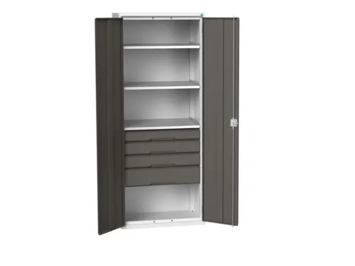 universele kast,HxBxD 2000x800x550mm,3xStalen bodem,4lade(n)