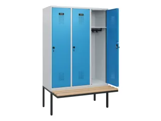 locker met bank,HxBxD 1950x1200x815mm,3vak,vak B 400mm,draaigrendel - 1