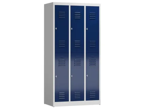 Dubbeldekse garderobekast 1800x870x500mm 3x2vak klink RAL7035 RAL5010