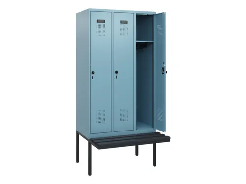 locker met bank,HxBxD 1950x900x815mm,3vak,vak B 300mm,draaigrendel
