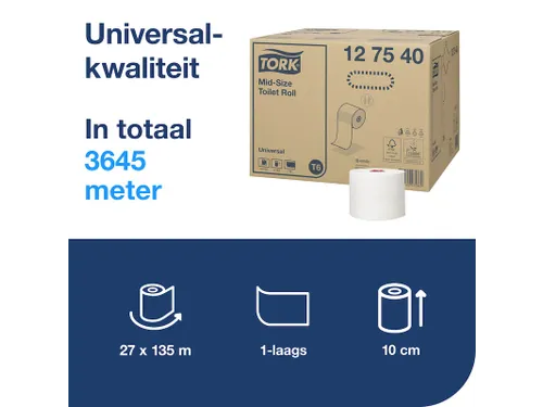 Toiletpapier Tork Mid-size T 6 universeel 1-laags 135m wit 127540