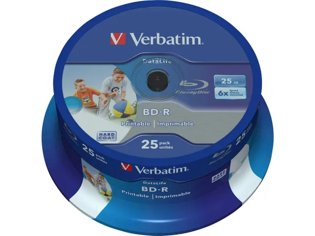 Verbatim Blu Ray Disc 25Gb 6X (25) Cb Worm 43811 Cake Box Inkjet Print