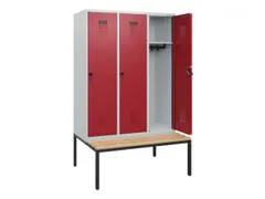 locker met bank,HxBxD 1950x1200x815mm,3vak,vak B 400mm,draaigrendel