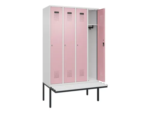locker met bank,HxBxD 2120x1200x815mm,4vak,vak B 300mm,cilinderslot