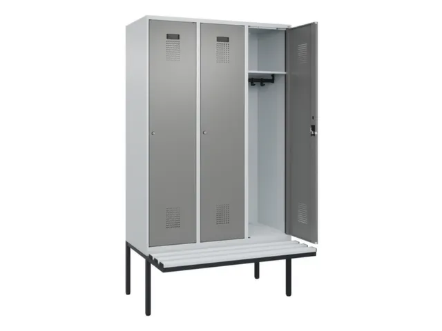 locker met bank,HxBxD 2120x1200x815mm,3vak,vak B 400mm,cilinderslot