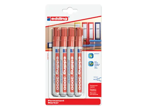 Viltstift edding 3000 rond rood 1.5-3mm blister à 4st