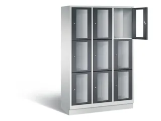 Lockerkast 1800x1200x500mm 3x3 vakken Cilinderslot, Sokkel RAL7021 - 1