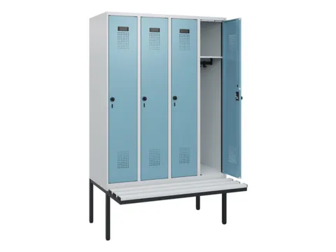 locker met bank,HxBxD 1950x1200x815mm,4vak,vak B 300mm,draaigrendel