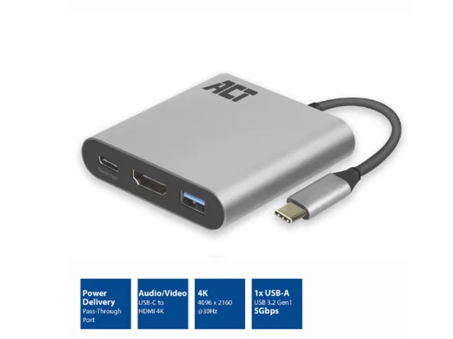 USB-C Multiport Adapter Voor 1 HDMI Monitor Grijs