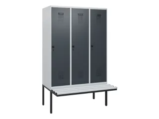 locker met bank,HxBxD 1950x1200x815mm,3vak,vak B 400mm,draaigrendel - 2