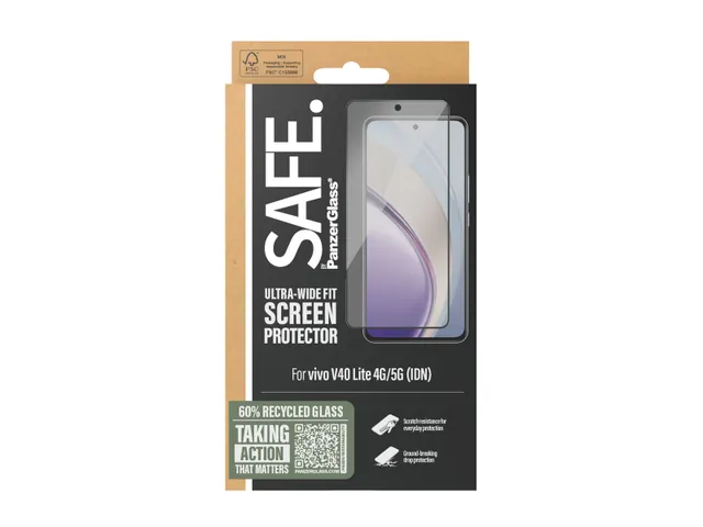 PanzerGlass SAFE. by Screen Protector w. Black Frame Vivo V40 Lite