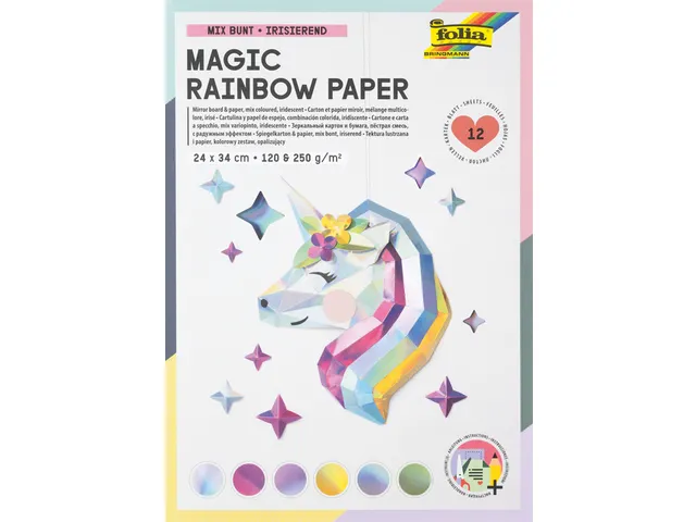 Regenboogpapier en karton Folia 24x34cm 120gr en 250gr 12 vel 6 tinten