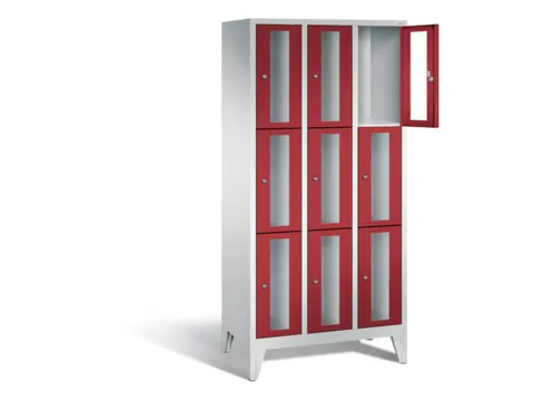 lockerkast 1850x900x500mm 3x3 vakken Cilinderslot Poten, RAL3003