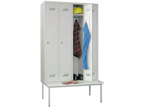 locker met bank,RAL 7035,HxBxD 2150x1200x500mm,4vak,vak B 300mm