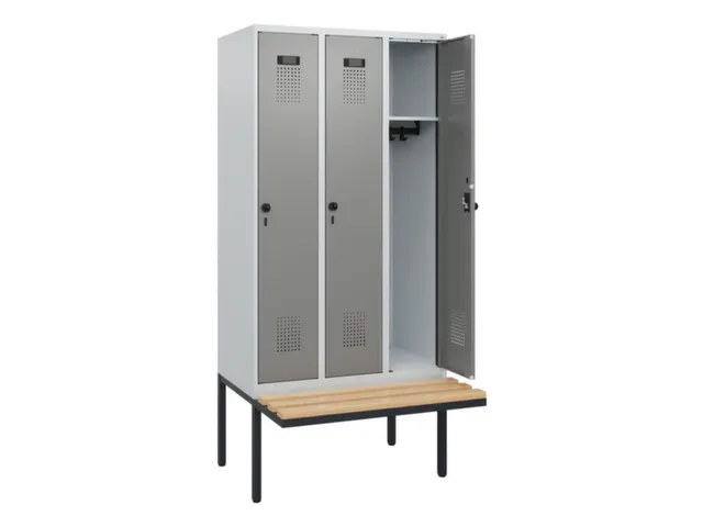 locker met bank,HxBxD 1950x900x815mm,3vak,vak B 300mm,draaigrendel