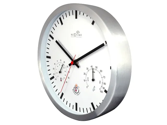 Wandklok Nextime dia 25cm wit Radio Controlled aluminium streep