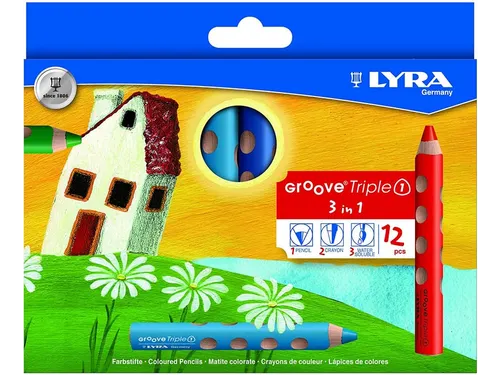 Kleurpotlood LYRA Groove Triple One extra dik set à 12 kleuren