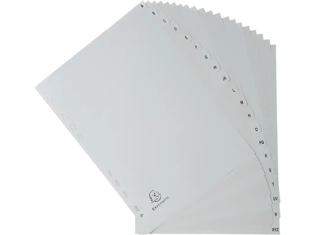 intercalaires pour ft A4, en PP, de A à Z, 20 onglets, gris