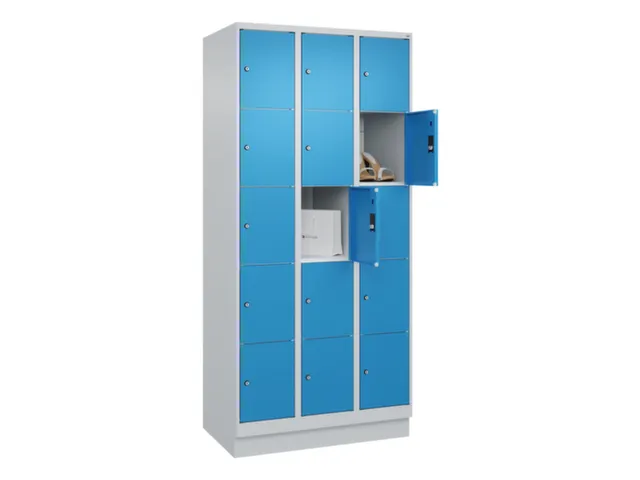 lockerkast,HxBxD 1950x900x500mm,3x5vakken,vak B 300mm,cil.-slot,sokkel
