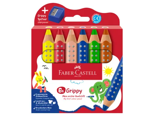Kleurpotlood Faber-Castell Grippy XXL Jumbo etui 6 stuks en puntenslij