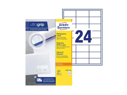Etiket Avery Zweckform 3475-200 70x36mm wit 4800stuks