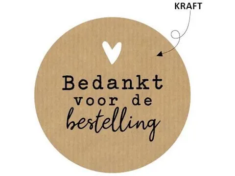 KP Sticker rond 50mm "Bedankt voor de bestelling" kraft hart 250 stuks