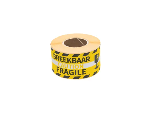 Waarschuwingsetiket Rillprint fragile 46x125mm geel 250 stuks