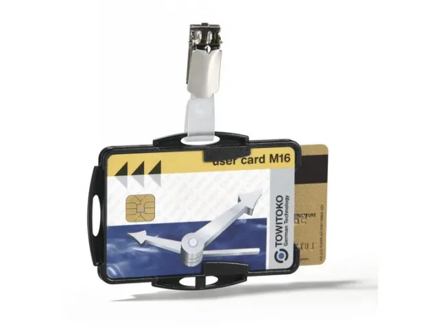 Durable 8218 Dubbele Badgehouder Zwart 54x85mm Met Clip