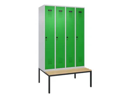locker met bank,HxBxD 2120x1200x815mm,4vak,vak B 300mm,draaigrendel