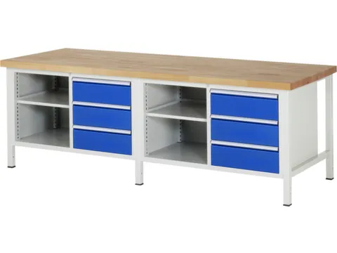 werkbank,HxBxD 840-1040x2500x900mm,beukblad,draagverm. 1250kg