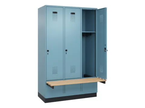 locker met bank,HxBxD 1950x1200x815mm,3vak,vak B 400mm,draaigrendel