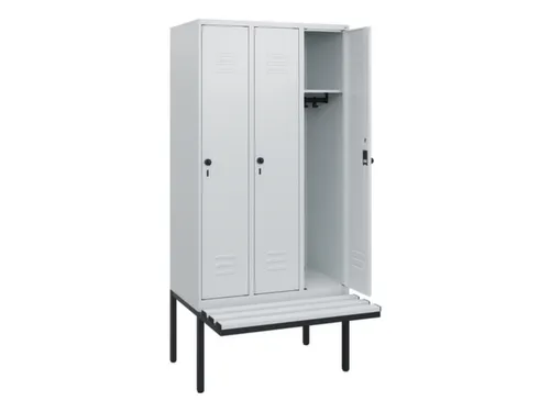 locker met bank,HxBxD 1950x900x815mm,3vak,vak B 300mm,draaigrendel