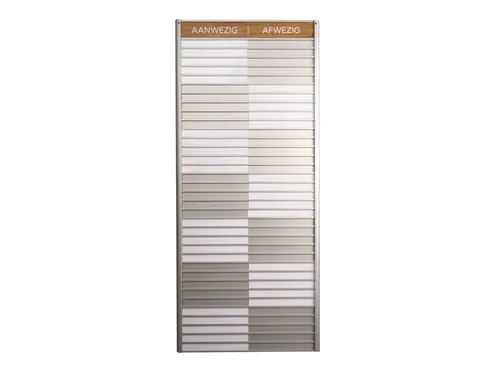 Menoor In-Uit bord 35 namen Aluminium Aanwezig/Afwezig Houtlook